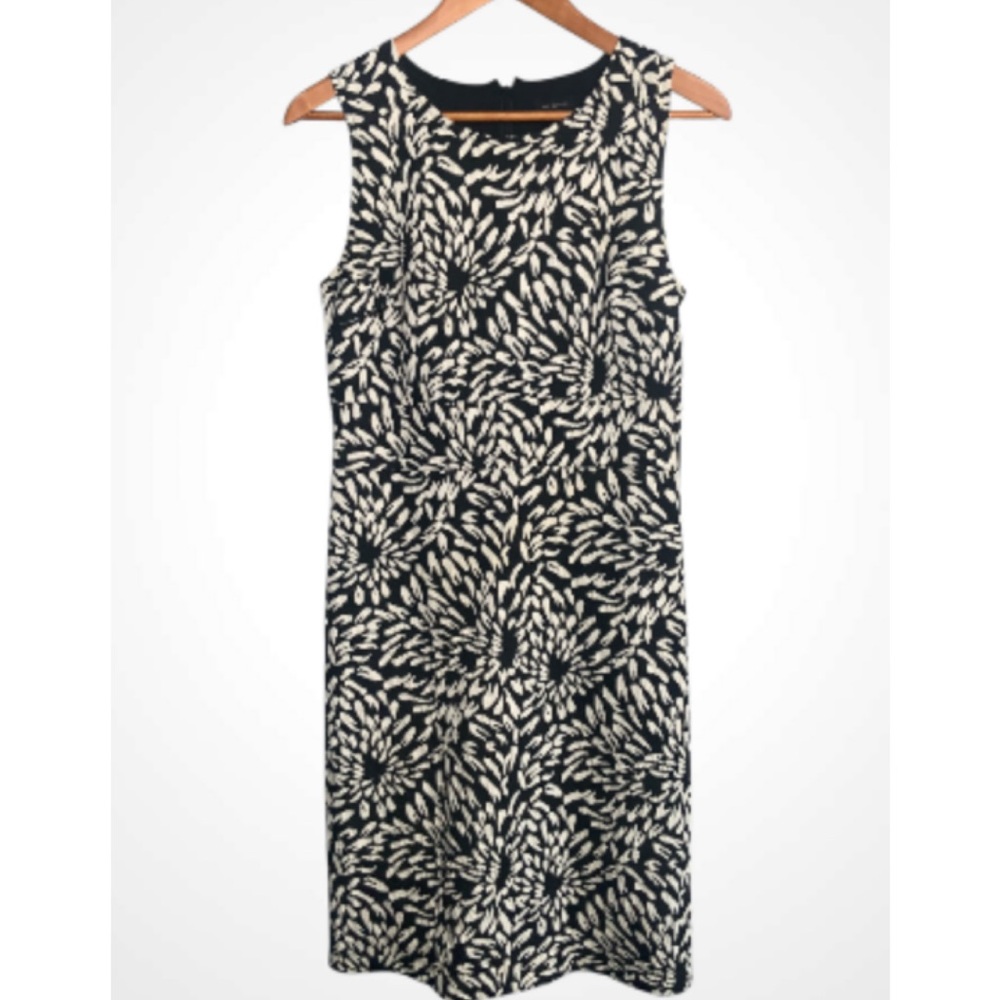 Ann Taylor Black and Cream Print Sleeveless Round Neck Sheath Dress 2